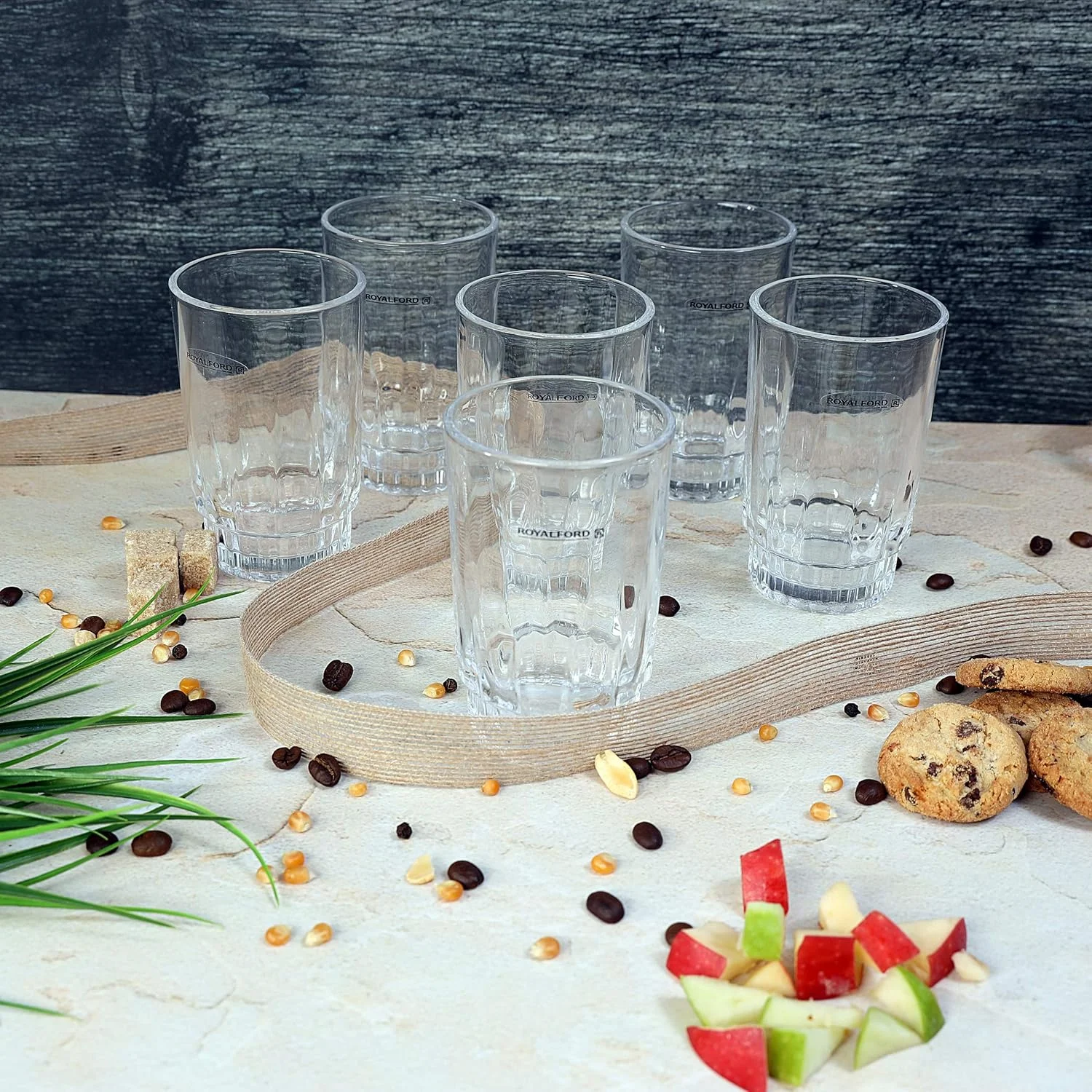 Royalford rf1385-gt6 266ml 6pcs glass - water cup drinking glass | ideal for party picnic bbq camping garden | ideal for water wine whisky drinking & more