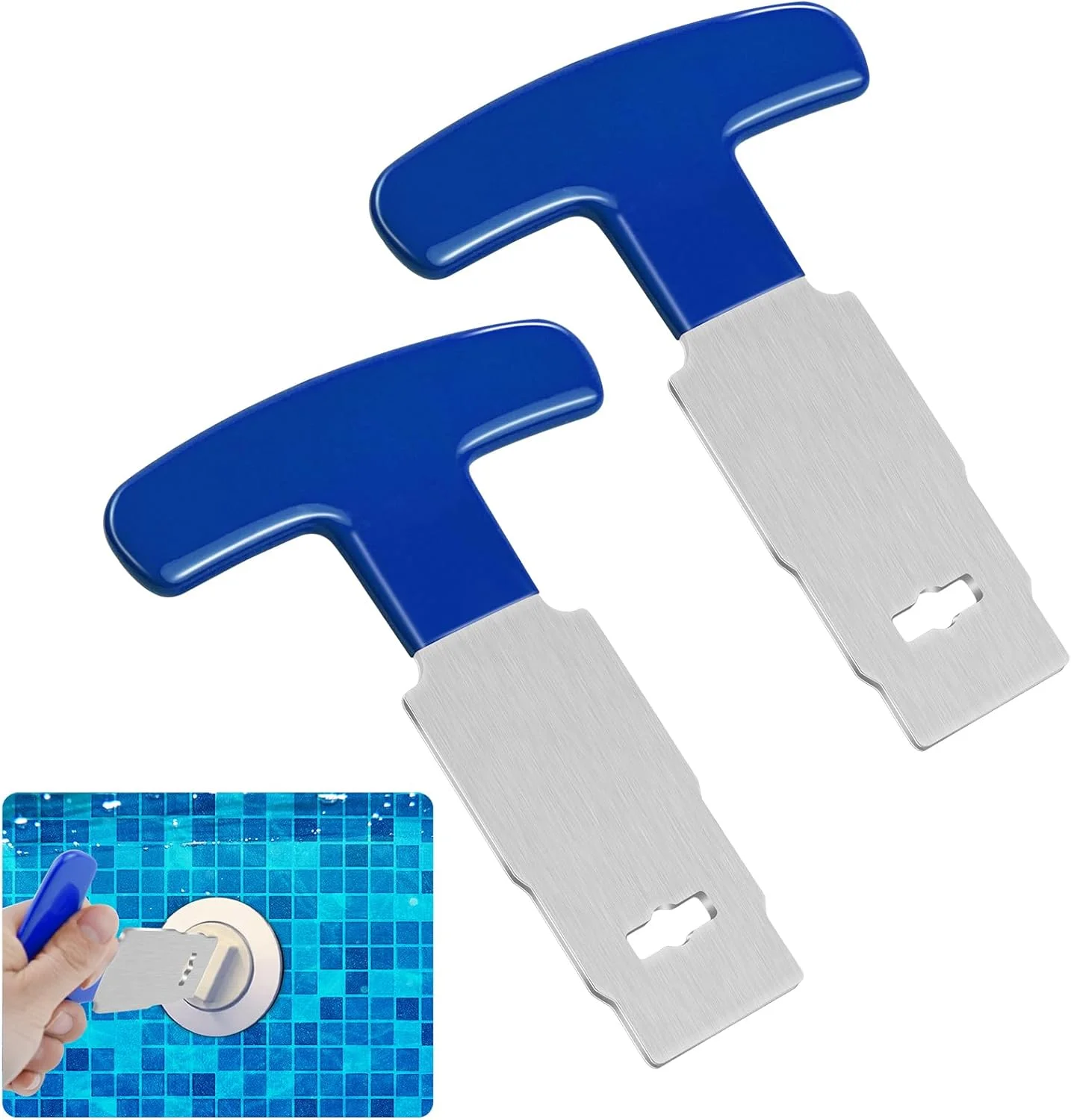 ابزار برداشتن دوشاخه استخر 2 عددی با دسته، ابزار فلزی ارتقا یافته برای برداشتن نشیمنگاه چشمی برای نازل های دوشاخه جت برگشتی استخر و اسپا در بالای زمین و داخل زمین، سازگار با SP1419A-SP1419E Hayward