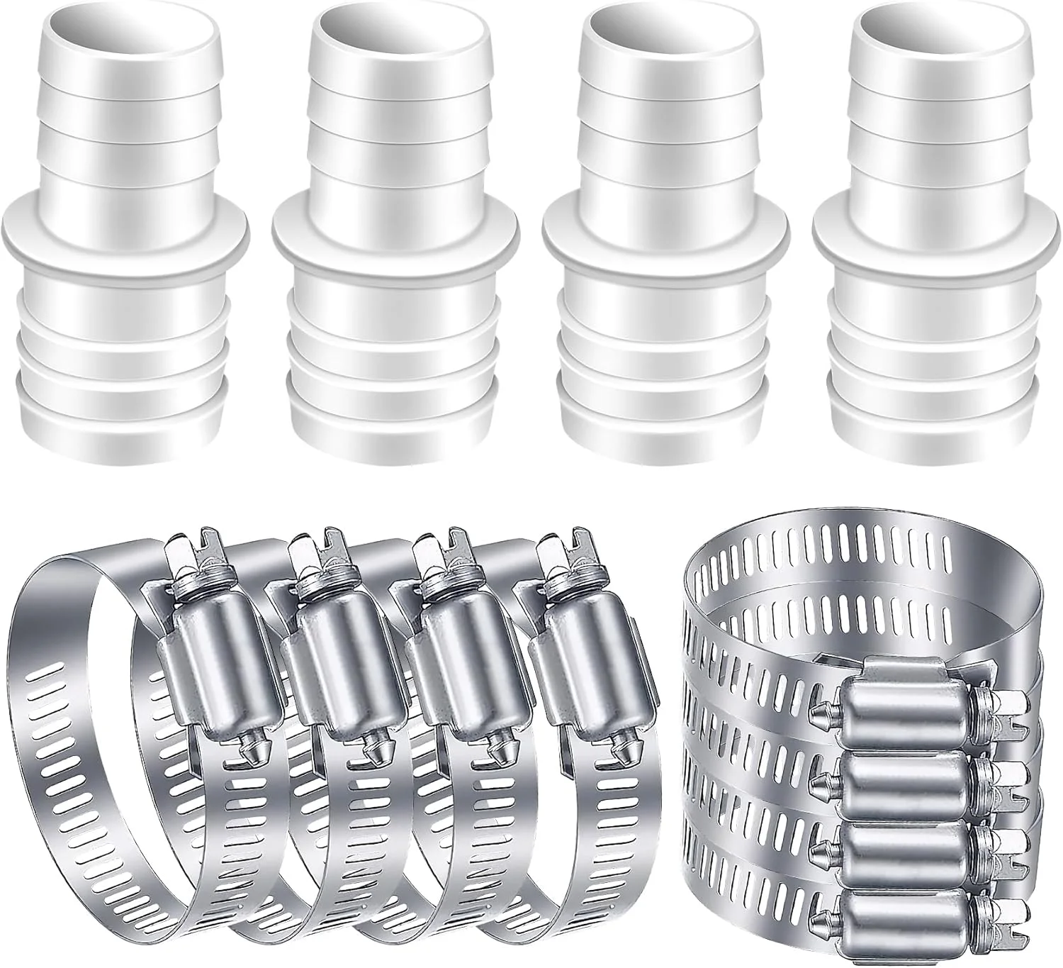 کیت اتصال شلنگ استخر Mesen، 4 عدد اتصال دهنده شلنگ با 8 عدد بست شلنگ، آداپتور شلنگ استخر دو نازله 32-38 میلی متری برای استخر، باغ، حوض