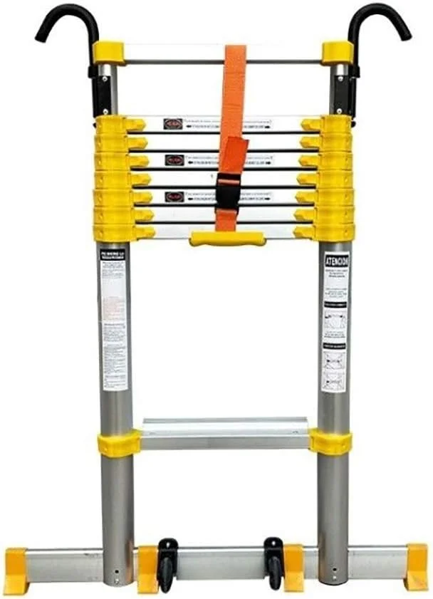 نردبان قایقی آلومینیومی بلندترین نردبان کشویی با قلاب های جداشدنی، نردبان جمع شونده با میله تثبیت کننده و چرخ، چند منظوره قابل حمل (سایز: 6.2 متر / 20.3 فوت)