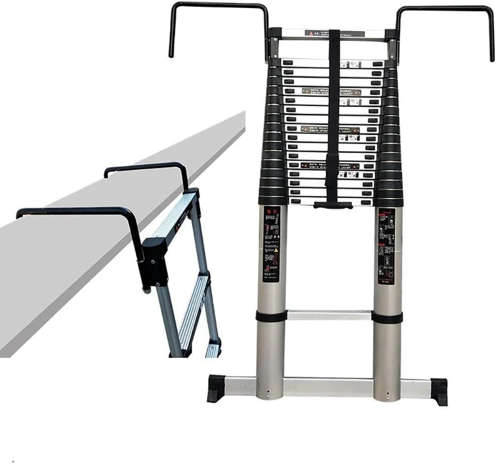 نردبان قایقی آلومینیومی بلند تاشو با قلاب، میله تثبیت کننده، نردبان تلسکوپی تاشو، نردبان تلسکوپی سنگین و بلند (سایز: 6.2 متر / 20.3 فوت)