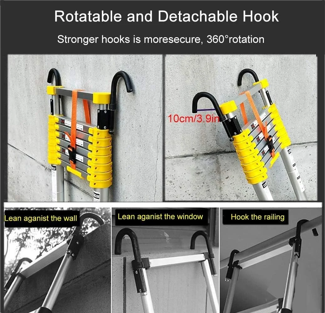 نردبان قایقی آلومینیومی بلندترین نردبان کشویی با قلاب های جداشدنی، نردبان جمع شونده با میله تثبیت کننده و چرخ، چند منظوره قابل حمل (سایز: 6.2 متر / 20.3 فوت)