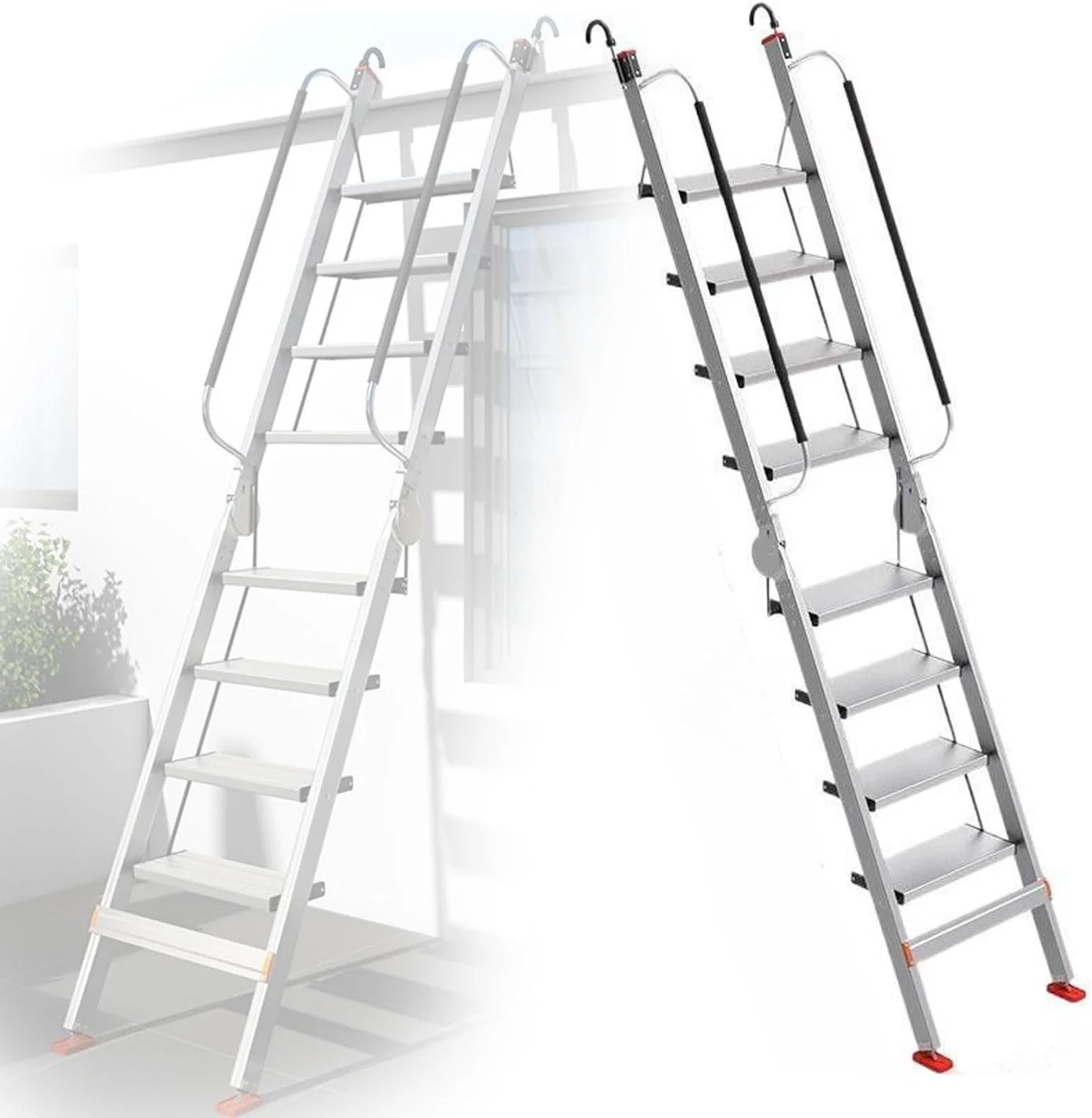 نردبان تاشو чердачный, نردبان اضطراری آلیاژ آلومینیوم 180-220 سانتی‌متری با دستگیره و قلاب، پدال پهن 18 سانتی‌متری، ظرفیت بار 150 کیلوگرم، نردبان تلسکوپی 8 پله برای чердачный، داخلی، کارخانه، RV