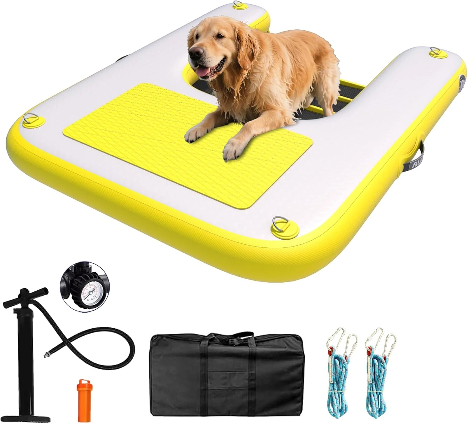 رمپ بادی سگ ALIFUN، سکوی شناور، نردبان قایق استخر، نردبان شناور EVA ضد لغزش برای سگ تا وزن 100 کیلوگرم، زرد، طول 120 سانتی متر