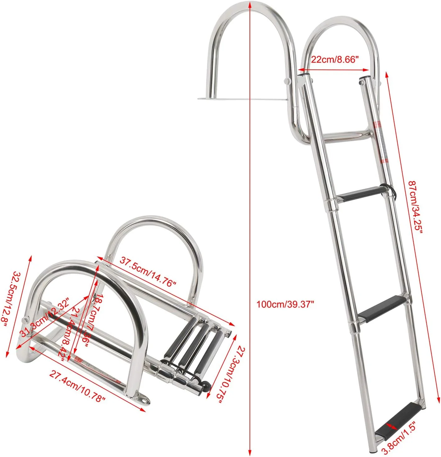 نردبان قایق استیل ضد زنگ Amarine Made، نردبان تلسکوپی 3 پله داخلی، نردبان تاشو اسکله برای قایق تفریحی دریایی استخر شنا نردبان قایق استیل ضد زنگ Amarine Made، نردبان تلسکوپی 3 پله داخلی، نردبان تاشو اسکله برای قایق تفریحی دریایی استخر شنا
