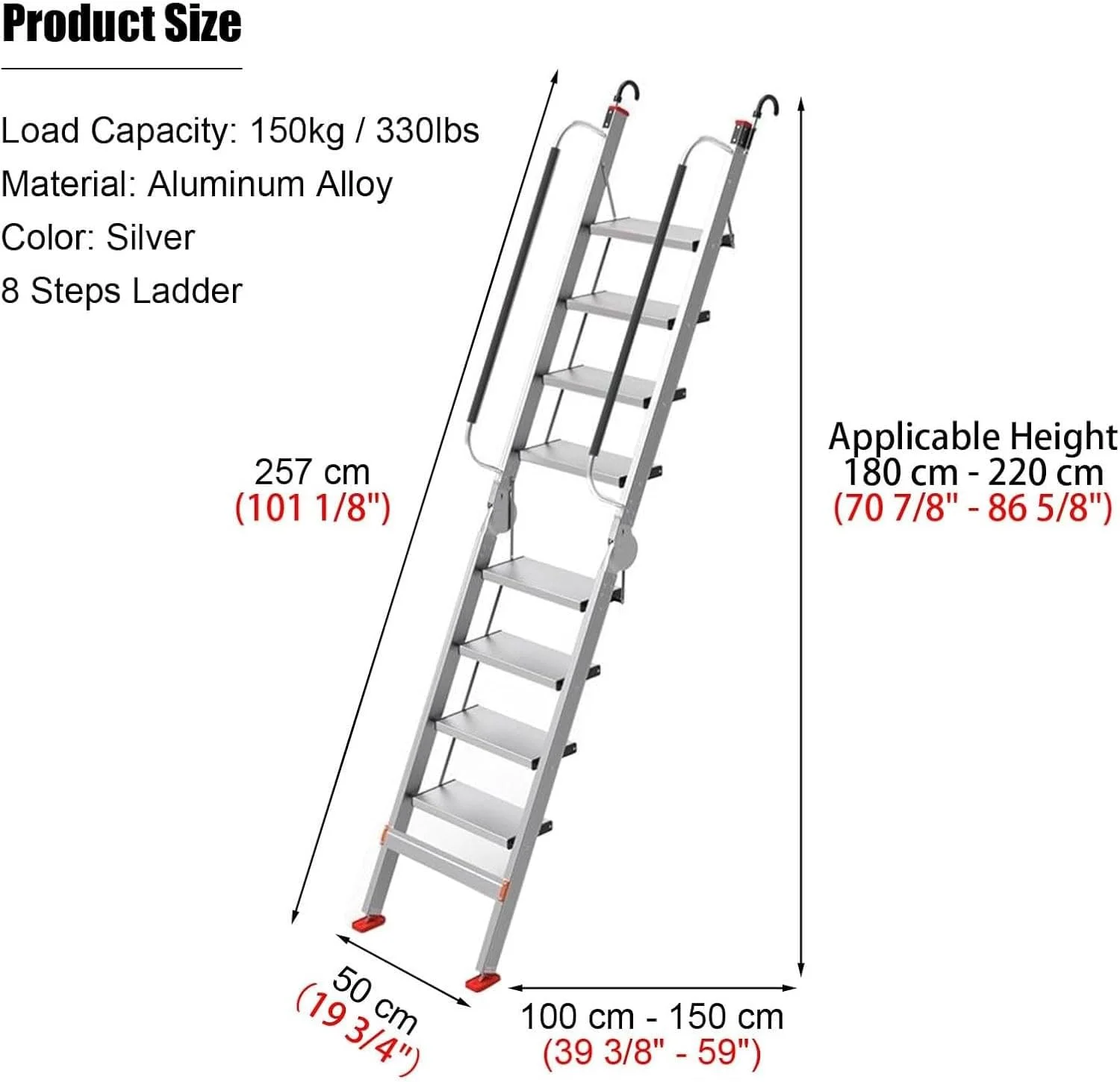 نردبان تاشو чердачный, نردبان اضطراری آلیاژ آلومینیوم 180-220 سانتیمتری با دستگیره و قلاب، پدال پهن 18 سانتیمتری، ظرفیت بار 150 کیلوگرم، نردبان تلسکوپی 8 پله برای чердачный، داخلی، کارخانه، RV نردبان تاشو чердачный, نردبان اضطراری آلیاژ آلومینیوم 180-220 سانتیمتری با دستگیره و قلاب، پدال پهن 18 سانتیمتری، ظرفیت بار 150 کیلوگرم، نردبان تلسکوپی 8 پله برای чердачный، داخلی، کارخانه، RV
