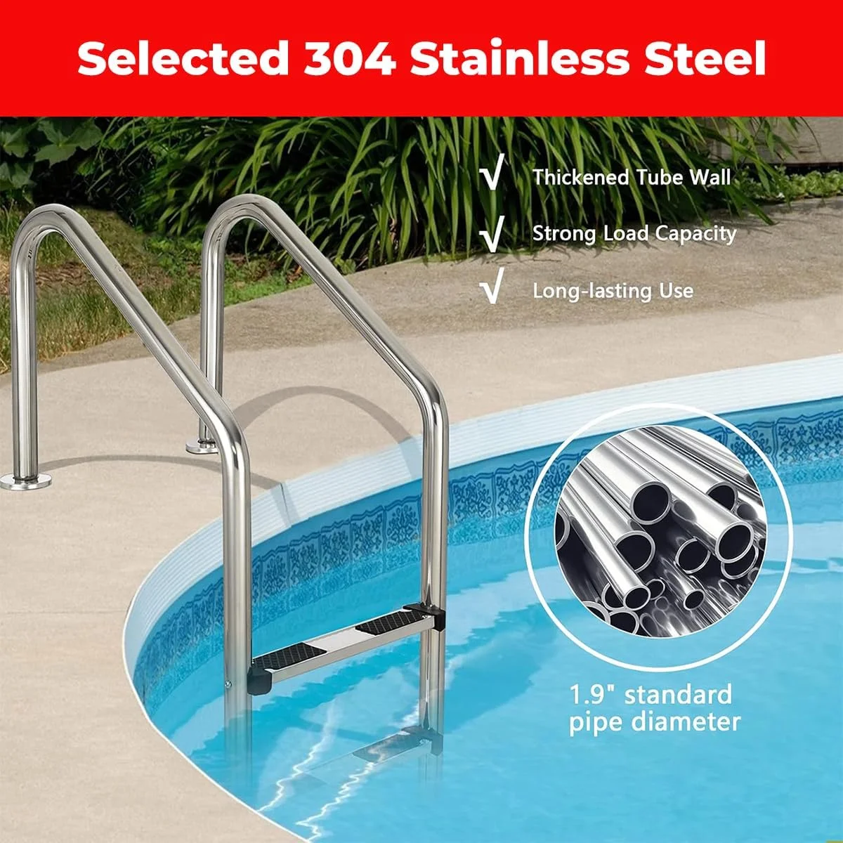 نردبان استخر شنا استیل ضد زنگ Atechpool - نردبان مقاوم و ضد لغزش برای استخرهای سرپوشیده و روباز، مونتاژ و صعود آسان، توسط RACO (5 پله)