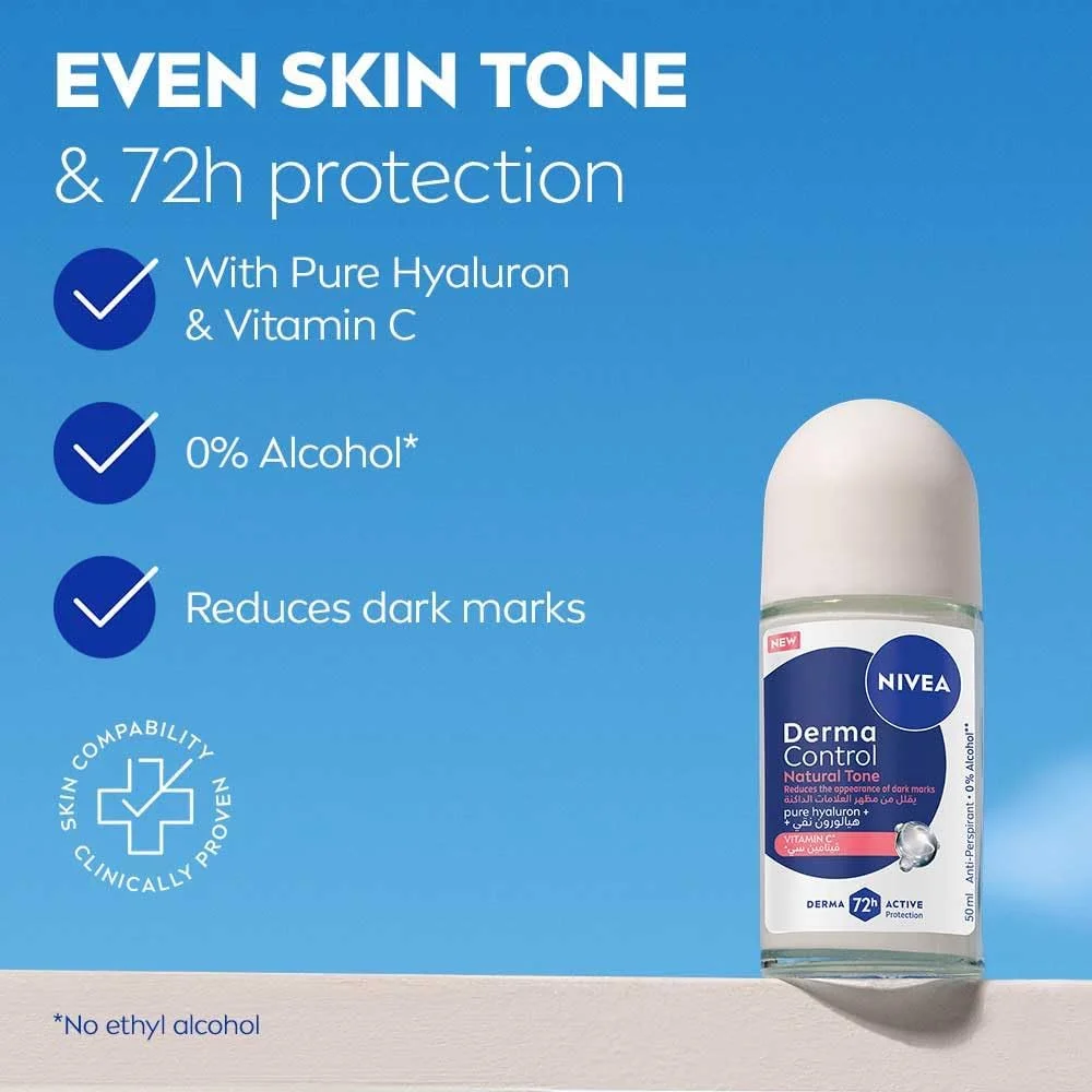 رول ضد تعریق نیوآ Derma Control Natural Tone، 50 میلی لیتر، حاوی هیالورون خالص و ویتامین C، محافظت 72 ساعته رول ضد تعریق نیوآ Derma Control Natural Tone، 50 میلی لیتر، حاوی هیالورون خالص و ویتامین C، محافظت 72 ساعته