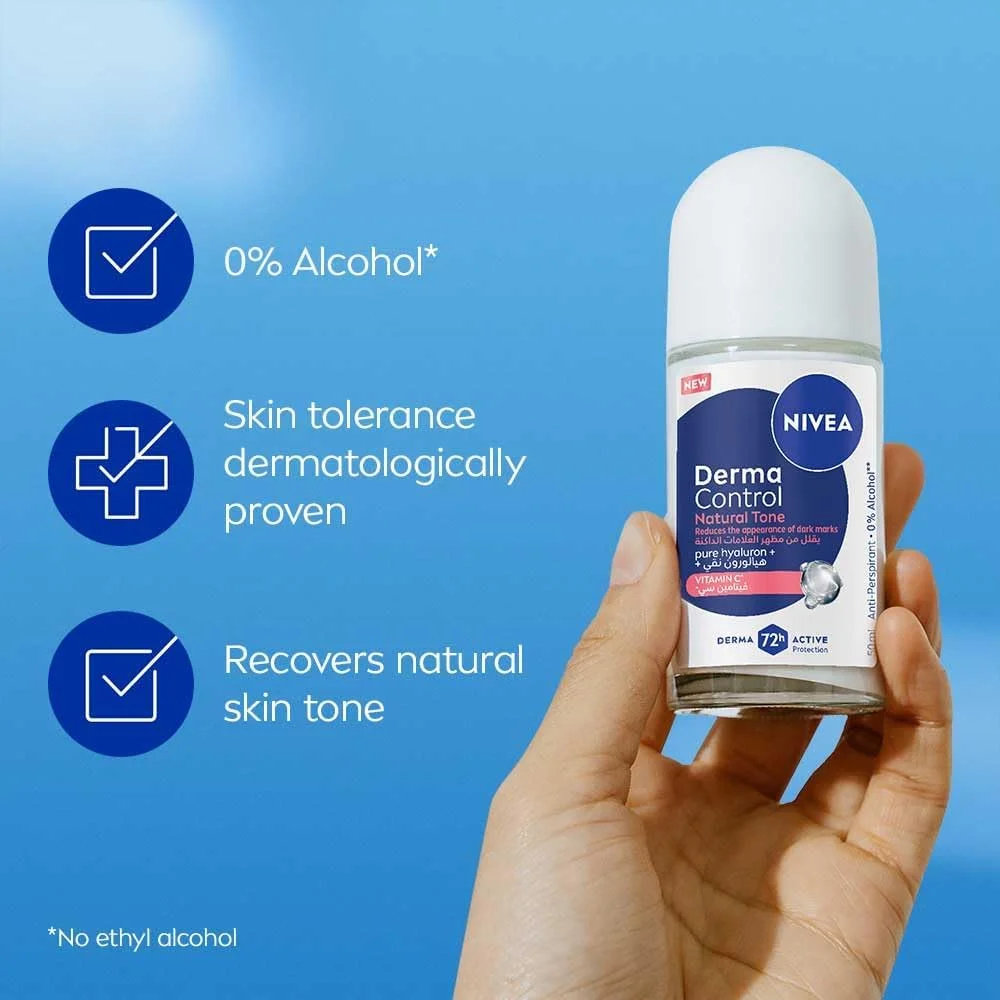 رول ضد تعریق نیوآ Derma Control Natural Tone، 50 میلی لیتر، حاوی هیالورون خالص و ویتامین C، محافظت 72 ساعته رول ضد تعریق نیوآ Derma Control Natural Tone، 50 میلی لیتر، حاوی هیالورون خالص و ویتامین C، محافظت 72 ساعته