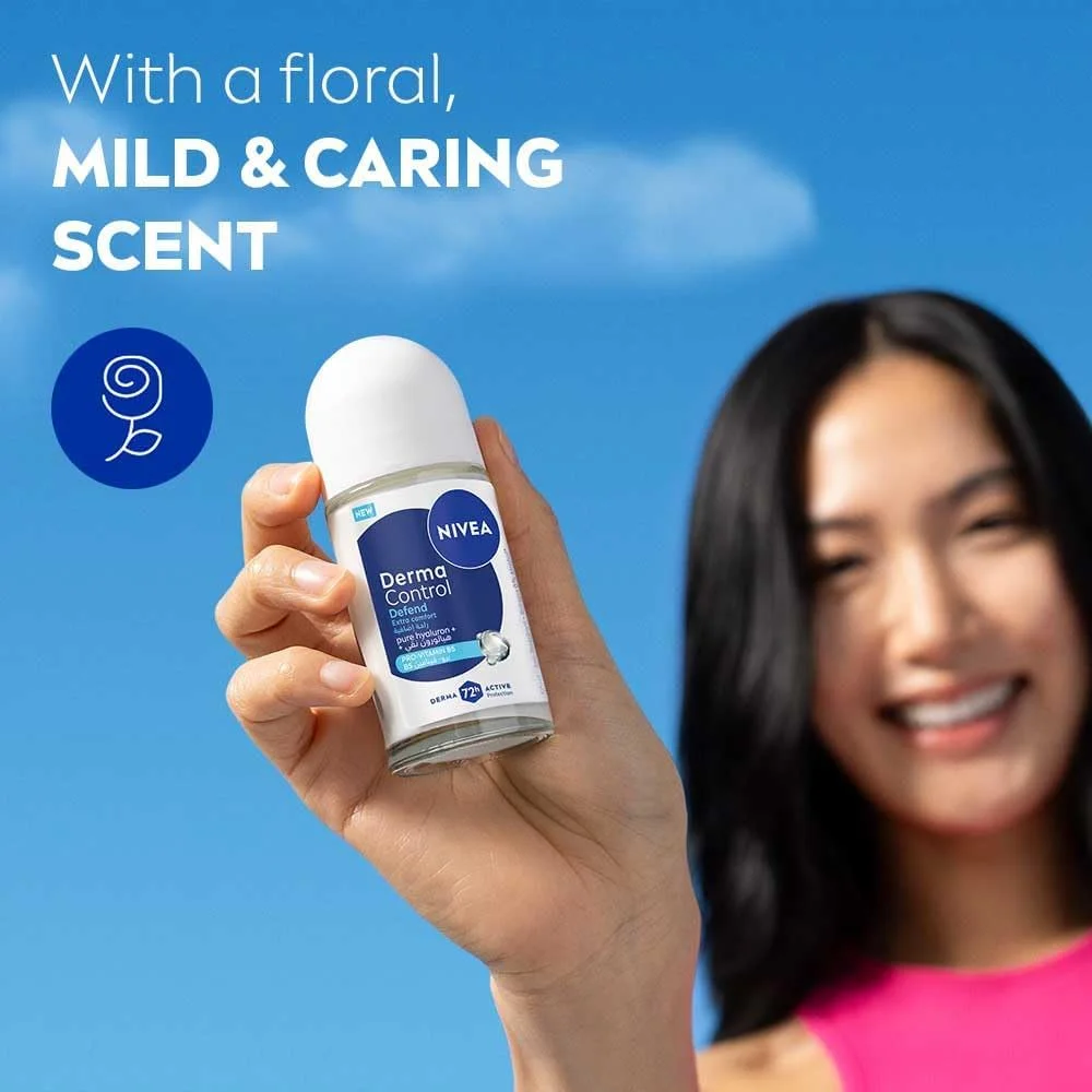 رول ضد تعریق نیوآ مدل Derma Control Defend Extra Comfort، 50 میلی لیتر، حاوی هیالورون خالص و پرو ویتامین B5، محافظت 72 ساعته رول ضد تعریق نیوآ مدل Derma Control Defend Extra Comfort، 50 میلی لیتر، حاوی هیالورون خالص و پرو ویتامین B5، محافظت 72 ساعته