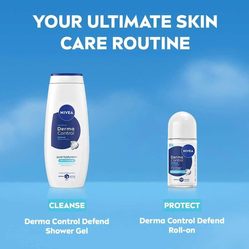 رول ضد تعریق نیوآ مدل Derma Control Defend Extra Comfort، 50 میلی لیتر، حاوی هیالورون خالص و پرو ویتامین B5، محافظت 72 ساعته رول ضد تعریق نیوآ مدل Derma Control Defend Extra Comfort، 50 میلی لیتر، حاوی هیالورون خالص و پرو ویتامین B5، محافظت 72 ساعته