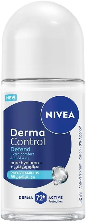 رول ضد تعریق نیوآ مدل Derma Control Defend Extra Comfort، 50 میلی لیتر، حاوی هیالورون خالص و پرو ویتامین B5، محافظت 72 ساعته رول ضد تعریق نیوآ مدل Derma Control Defend Extra Comfort، 50 میلی لیتر، حاوی هیالورون خالص و پرو ویتامین B5، محافظت 72 ساعته