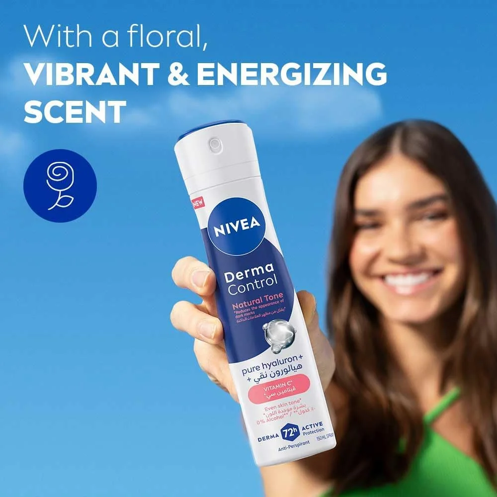 اسپری ضد تعریق نیوآ Derma Control Natural Tone، 150 میلی لیتر، حاوی هیالورون خالص و ویتامین C، محافظت 72 ساعته اسپری ضد تعریق نیوآ Derma Control Natural Tone، 150 میلی لیتر، حاوی هیالورون خالص و ویتامین C، محافظت 72 ساعته