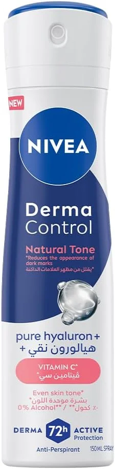 اسپری ضد تعریق نیوآ Derma Control Natural Tone، 150 میلی لیتر، حاوی هیالورون خالص و ویتامین C، محافظت 72 ساعته اسپری ضد تعریق نیوآ Derma Control Natural Tone، 150 میلی لیتر، حاوی هیالورون خالص و ویتامین C، محافظت 72 ساعته