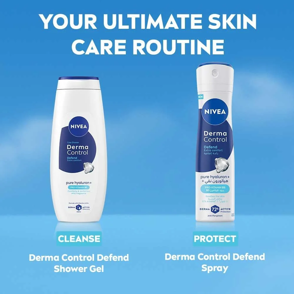 اسپری ضد تعریق نیوآ Derma Control Defend Extra Comfort، 150 میلی لیتر، حاوی هیالورون خالص و پرو ویتامین B5، محافظت 72 ساعته اسپری ضد تعریق نیوآ Derma Control Defend Extra Comfort، 150 میلی لیتر، حاوی هیالورون خالص و پرو ویتامین B5، محافظت 72 ساعته