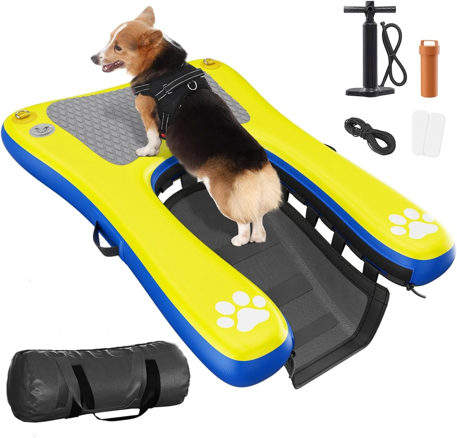 Inflatable Dog Pool Float Dock Platform for Small Dogs Up to 60 lbs, Dog Pool Ramp Ladder with Non Slip Steps | Dog Floats Water Ramp for Boat, Inground Pool, Lake | Heavy Duty Floating Ramp Plank
