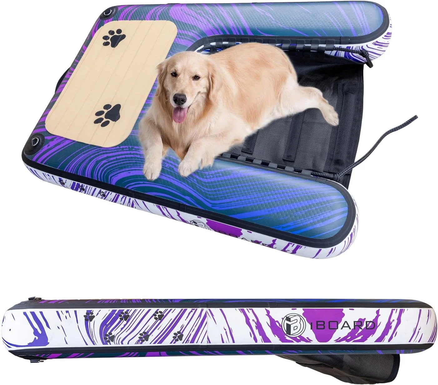 رمپ شناور بادی سگ iBoard با نردبان، رمپ شناور قابل حمل برای استخرها، قایق ها، اسکله ها، فوم EVA ضد لغزش، تا 100 کیلوگرم، بنفش/آبی
