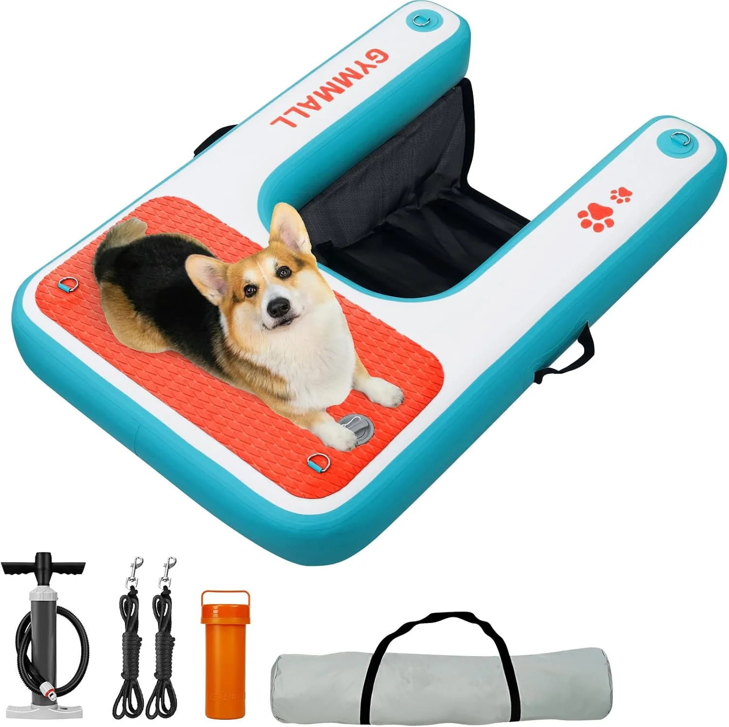سکوی بادی سگ GYMMALL، آبی، 82 x 120 سانتی متر، رمپ آبی برای قایق، استخر، دریاچه و دریا، سکوی ایمنی ضد لغزش برای سگ ها تا 90 کیلوگرم، رمپ سگ EVA با نردبان شنا