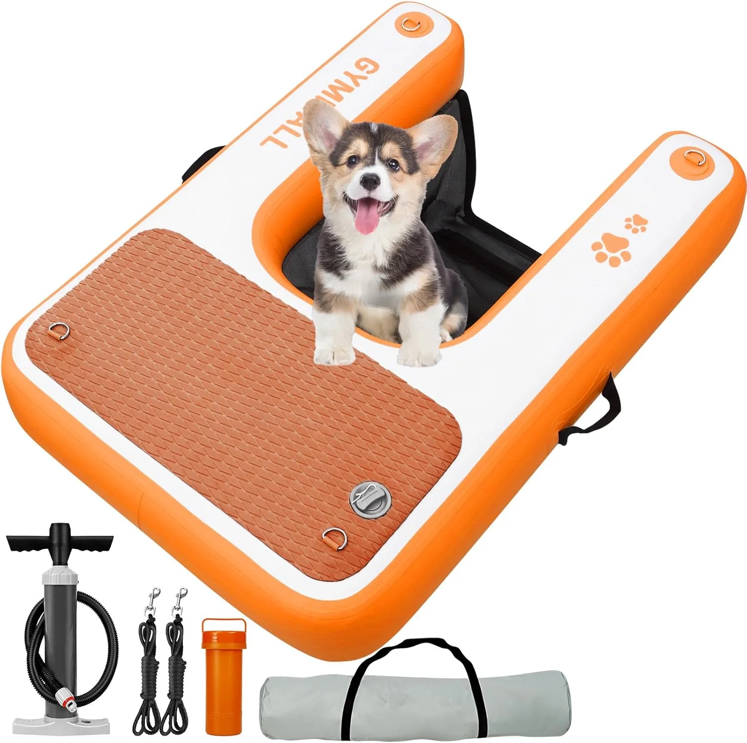 سکوی بادی شناور سگ GYMMALL، سکوی شناور حیوانات خانگی برای استخر، دریاچه و قایق، سکوی شناور ایمن و ضد لغزش برای سگ ها تا وزن 90 کیلوگرم، نردبان آبی شناور سگ