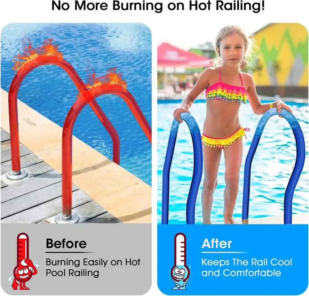 Pool Handrail Cover, Pool Rail Grip Hand Rail Covers, Safety Grip Sleeve with Zipper, Neoprene Hand Grip Rail Slip Cover for Swimming Pool Inground Ladder Handles Hand Railing Covers Grips (4 Feet)