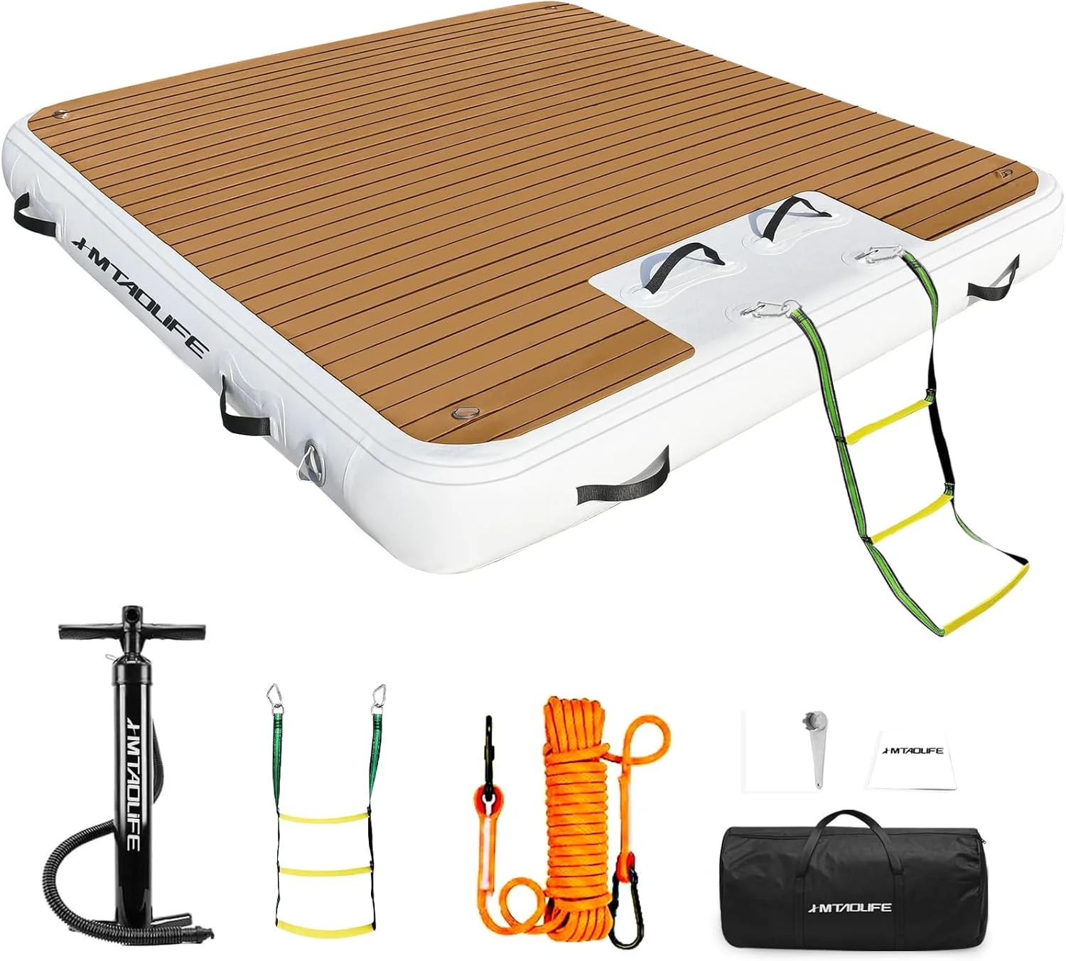 سکوی شناور بادی Hmtaolife با طرح چوب و EVA، سکوی شناور غیر لغزنده برای شنا، سکوی قایق شناور با نردبان جداشدنی، مناسب دریاچه، استخر و اقیانوس