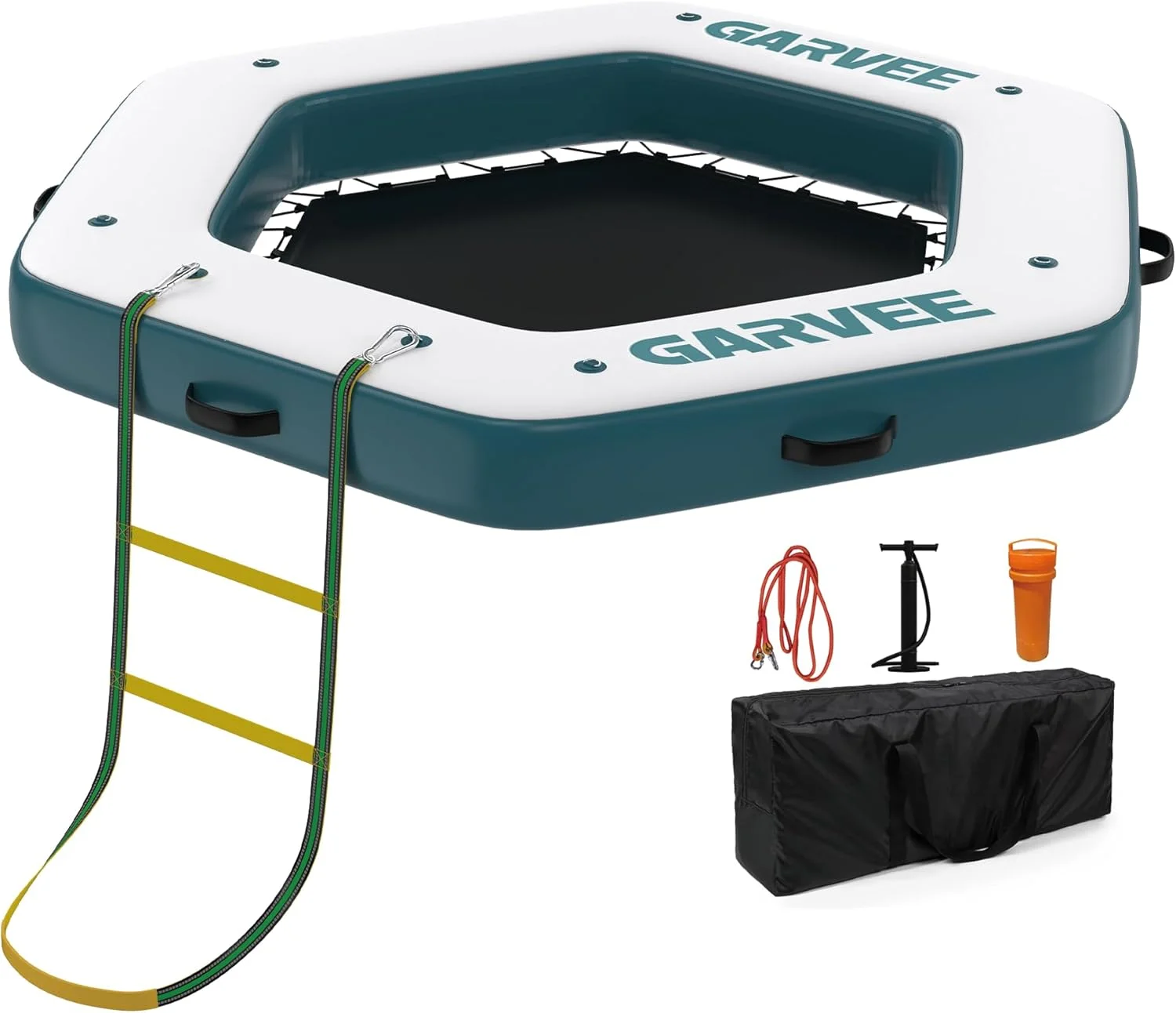 سکوی شناور بادی گامون 2.5x2.5 متری، سکوی شناور بادی شش ضلعی با ناحیه شنا توری، سکوی EVA ضد لغزش و نردبان طنابی، مناسب استخر، دریاچه، ساحل، اقیانوس