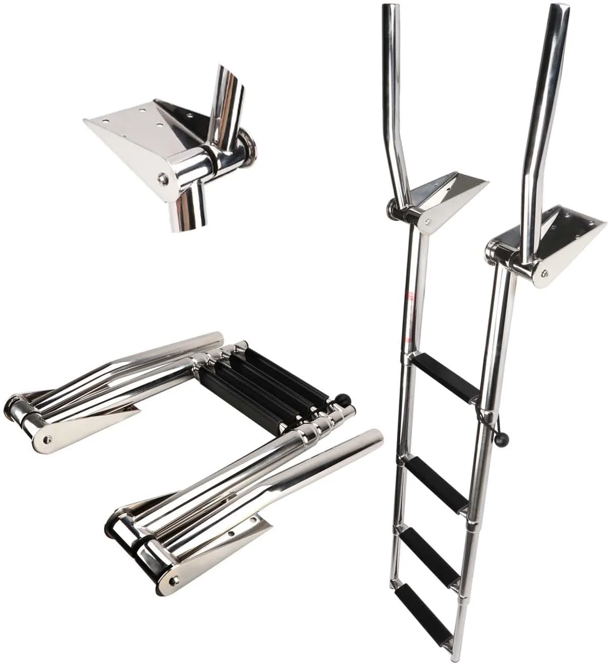 نردبان تلسکوپی 4 پله استیل ضد زنگ FUTURUP، نردبان تاشو اسکله برای قایق تفریحی دریایی، استخر شنا، ظرفیت 600 پوند با نرده های دستی L