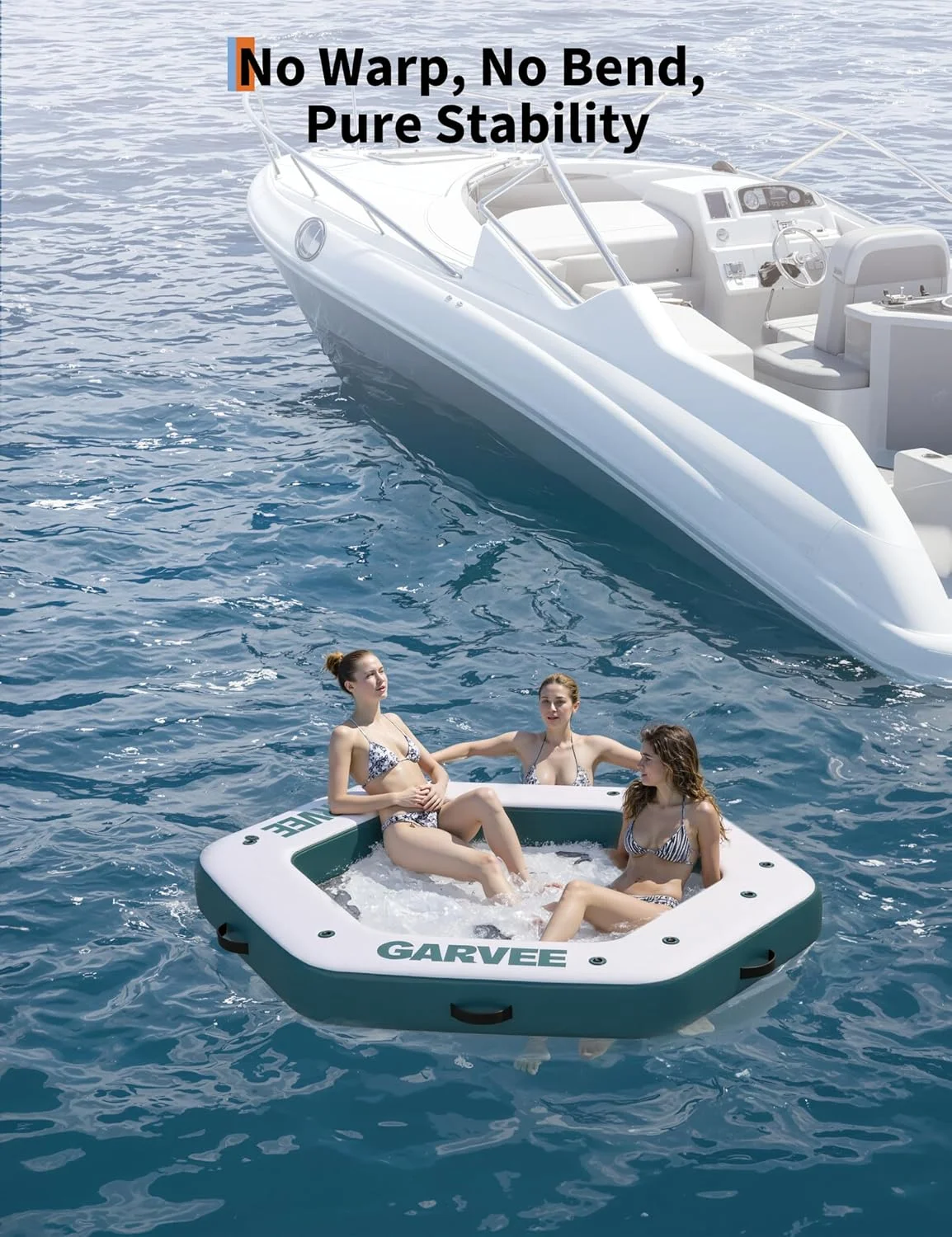 سکوی شناور بادی گامون 2.5x2.5 متری، سکوی شناور بادی شش ضلعی با ناحیه شنا توری، سکوی EVA ضد لغزش و نردبان طنابی، مناسب استخر، دریاچه، ساحل، اقیانوس