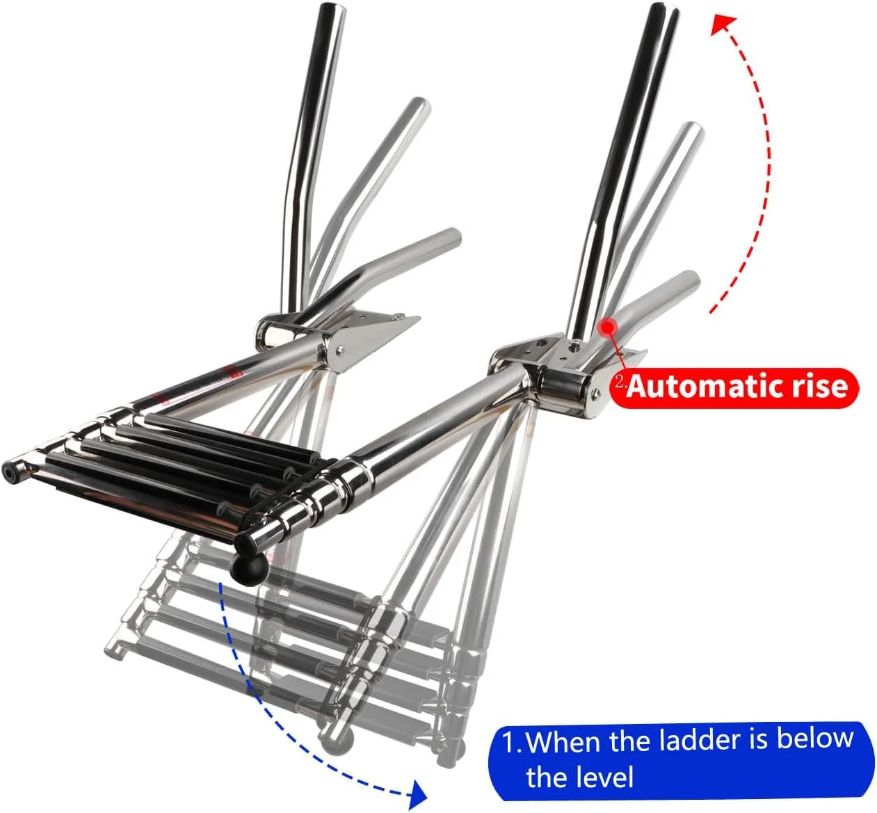 نردبان تلسکوپی 4 پله استیل ضد زنگ FUTURUP، نردبان تاشو اسکله برای قایق تفریحی دریایی، استخر شنا، ظرفیت 600 پوند با نرده های دستی L نردبان تلسکوپی 4 پله استیل ضد زنگ FUTURUP، نردبان تاشو اسکله برای قایق تفریحی دریایی، استخر شنا، ظرفیت 600 پوند با نرده های دستی L