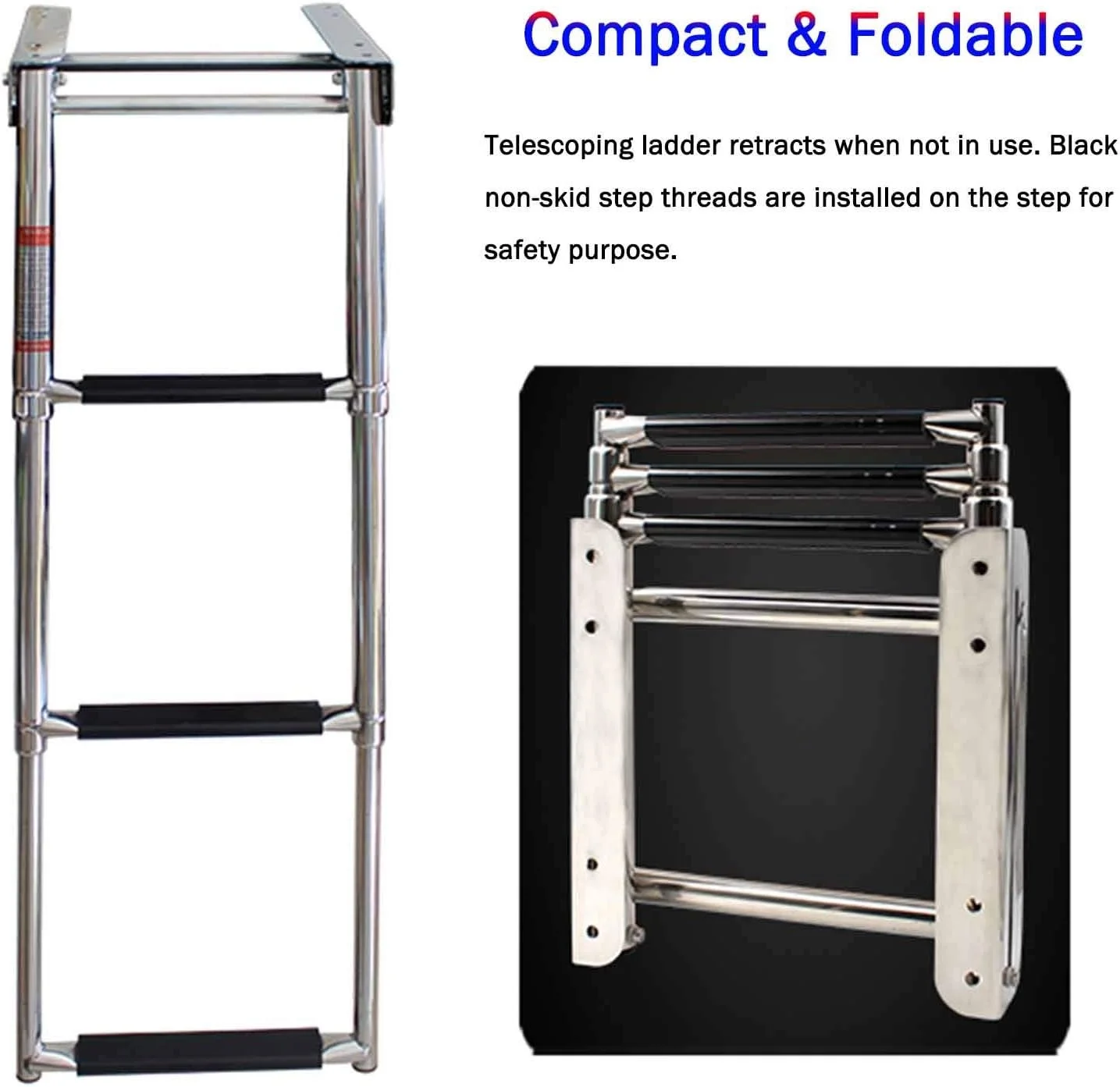 نردبان تاشو پلتفرمی برای قایق، مناسب برای پانتون، قایق تفریحی، استخر شنا، موتورهای قایق و اسکله قایق، ساخته شده از فولاد ضد زنگ، تحمل وزن 150 کیلوگرم (اندازه: 4 پله) (3) نردبان تاشو پلتفرمی برای قایق، مناسب برای پانتون، قایق تفریحی، استخر شنا، موتورهای قایق و اسکله قایق، ساخته شده از فولاد ضد زنگ، تحمل وزن 150 کیلوگرم (اندازه: 4 پله) (3)