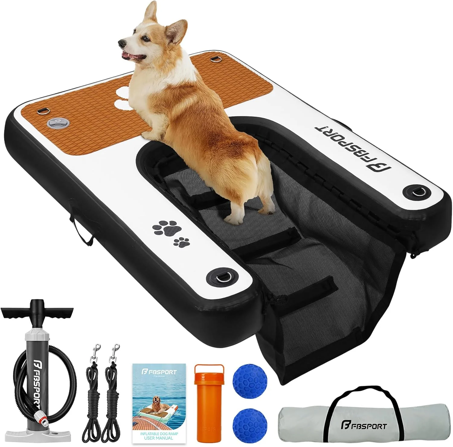 رمپ بادی سگ FBSPORT برای دسترسی به آب، نردبان شناور EVA ضد لغزش برای استخرها، قایق ها و دریاچه ها، تحمل وزن سگ تا 100 کیلوگرم