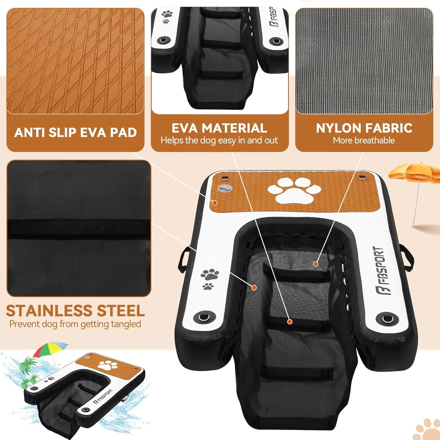 رمپ بادی استخر سگ FBSPORT، نردبان رمپ آبی اسکله سگ EVA ضد لغزش برای دریاچه، پله های شناور ایمن قایق توله سگ تا 90 کیلوگرم بزرگ، سکوی دسترسی آسان با کیف حمل رمپ بادی استخر سگ FBSPORT، نردبان رمپ آبی اسکله سگ EVA ضد لغزش برای دریاچه، پله های شناور ایمن قایق توله سگ تا 90 کیلوگرم بزرگ، سکوی دسترسی آسان با کیف حمل