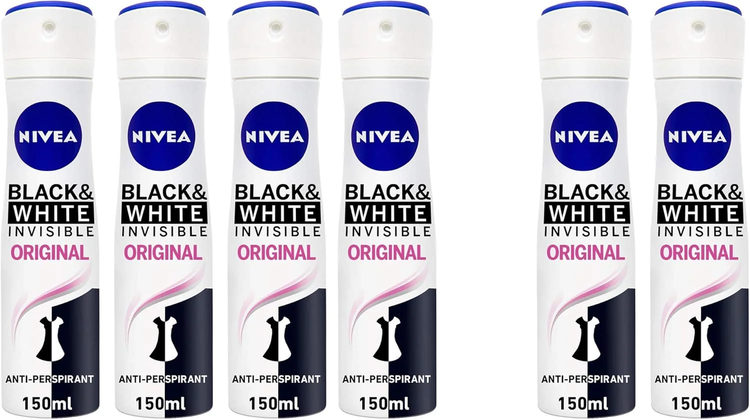 نیوآ، دئودورانت زنانه، نامرئی مشکی و سفید، اورجینال، اسپری، 4 + 2 عدد 150 میلی لیتر
