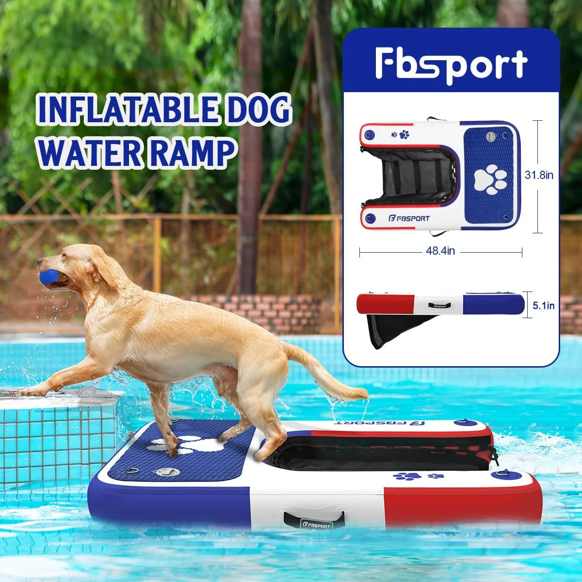 رمپ قایق بادی سگ FBSPORT، اسکله شناور، نردبان آبی برای استخر، قایق، نردبان شناور EVA ضد لغزش برای سگ تا وزن 100 کیلوگرم، دسترسی ایمن و آسان