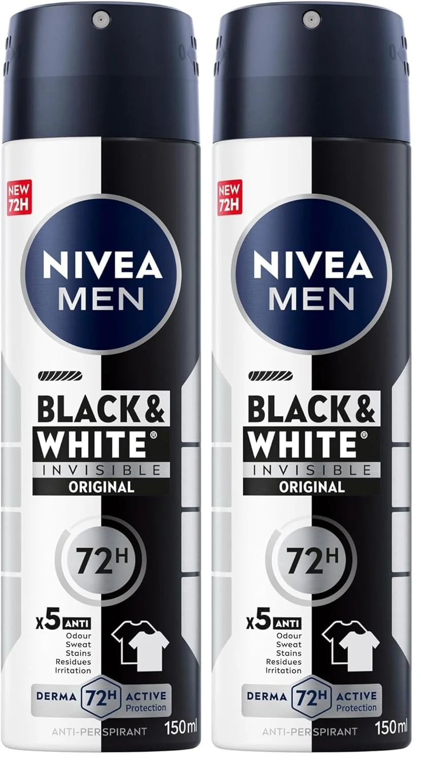 اسپری ضد تعریق مردانه نیوآ مدل Black & White Invisible، اورجینال، محافظت فعال 72 ساعته، 5IN1، ضد بو، عرق، لک، اثر و سوزش، 150 میلی لیتر (بسته 2 عددی) اسپری ضد تعریق مردانه نیوآ مدل Black & White Invisible، اورجینال، محافظت فعال 72 ساعته، 5IN1، ضد بو، عرق، لک، اثر و سوزش، 150 میلی لیتر (بسته 2 عددی)