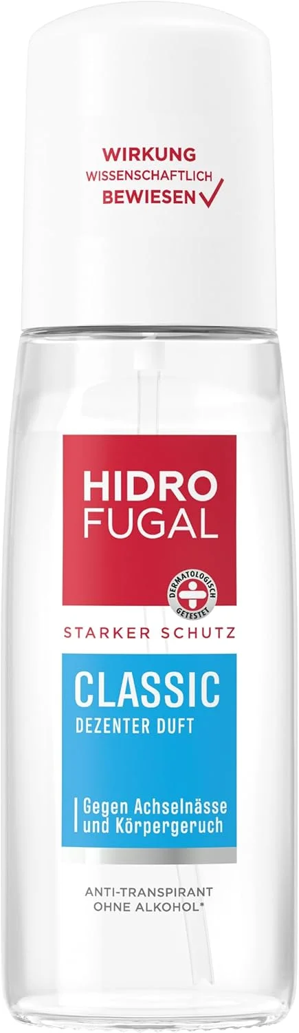 هیدروفوگال کلاسیک اتومایزر، ضد تعریق قوی با رایحه ای ملایم، اسپری دئودورانت بدون اتیل الکل با محافظت قابل اعتماد در برابر خیسی زیر بغل و بوی بدن (75 میلی لیتر) هیدروفوگال کلاسیک اتومایزر، ضد تعریق قوی با رایحه ای ملایم، اسپری دئودورانت بدون اتیل الکل با محافظت قابل اعتماد در برابر خیسی زیر بغل و بوی بدن (75 میلی لیتر)