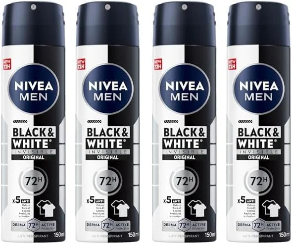 اسپری ضد تعریق مردانه نیوآ Black & White Invisible، اورجینال، محافظت فعال 72 ساعته، 5IN1، ضد بو، عرق، لکه، باقی مانده و تحریک، 2x150ml (بسته 2 عددی) اسپری ضد تعریق مردانه نیوآ Black & White Invisible، اورجینال، محافظت فعال 72 ساعته، 5IN1، ضد بو، عرق، لکه، باقی مانده و تحریک، 2x150ml (بسته 2 عددی)