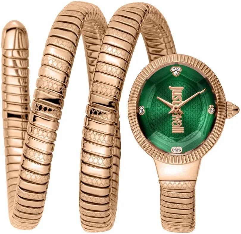 ساعت مچی زنانه جاست کاوالی، قاب رزگلد، صفحه سبز تیره، دستبند فلزی رزگلد، دو عقربه، 3 ATM