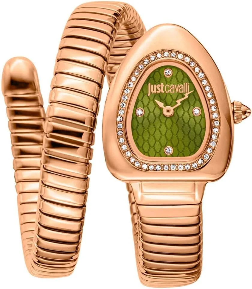 ساعت مچی زنانه جاست کاوالی، قاب رزگلد، صفحه زیتونی، بند فلزی رزگلد، دو عقربه، 3ATM