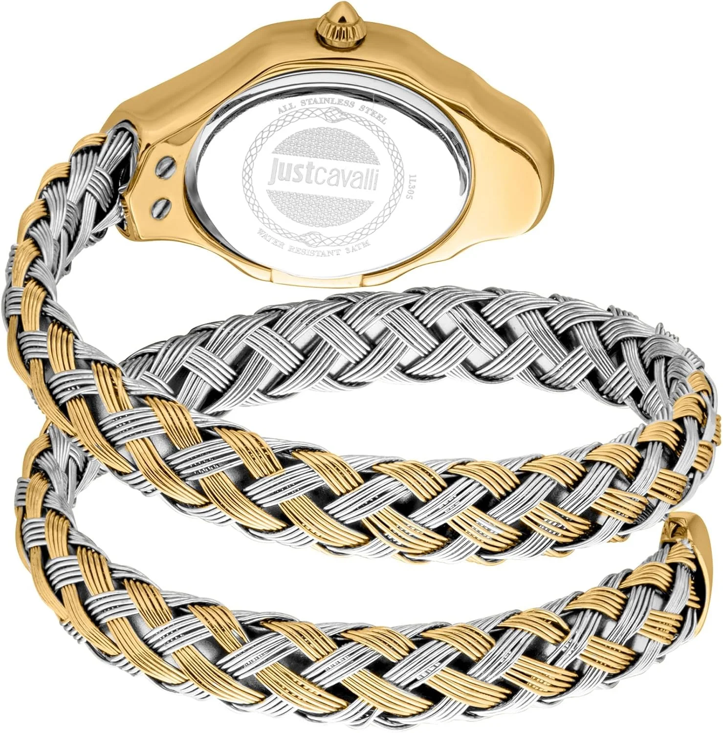 ساعت مچی زنانه جاست کاوالی، قاب طلایی رنگ، صفحه صدف سفید، دستبند فلزی دو رنگ نقره ای و طلایی، دو عقربه، 3 ATM ساعت مچی زنانه جاست کاوالی، قاب طلایی رنگ، صفحه صدف سفید، دستبند فلزی دو رنگ نقره ای و طلایی، دو عقربه، 3 ATM