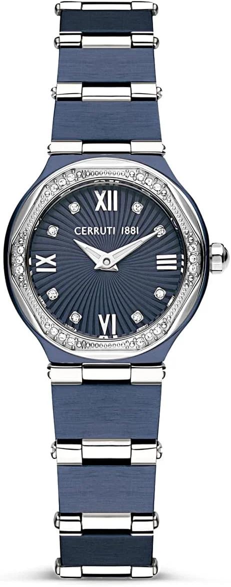 ساعت مچی عقربه ای زنانه Cerruti 1881 مدل گرد، بدنه استیل ضد زنگ، 26 میلی متر (آبی)
