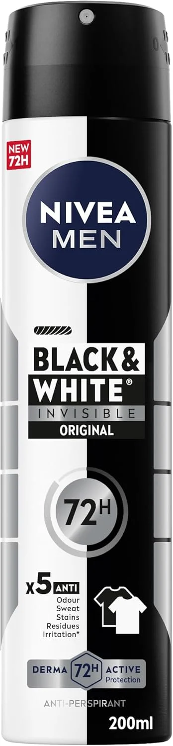 اسپری ضد تعریق مردانه نیوآ Black & White Invisible، اورجینال، محافظت فعال 72 ساعته، 5 در 1، ضد بو، عرق، لکه، باقی مانده و تحریک، 200 میلی لیتر اسپری ضد تعریق مردانه نیوآ Black & White Invisible، اورجینال، محافظت فعال 72 ساعته، 5 در 1، ضد بو، عرق، لکه، باقی مانده و تحریک، 200 میلی لیتر