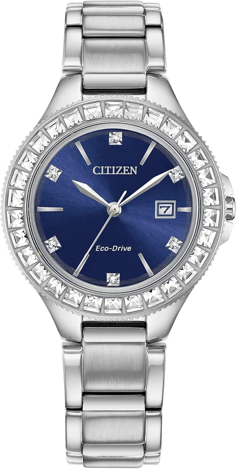 ساعت مچی زنانه سیتیزن مدل Silhouette Crystal Eco-Drive، سه عقربه و نمایشگر تاریخ، استیل ضد زنگ