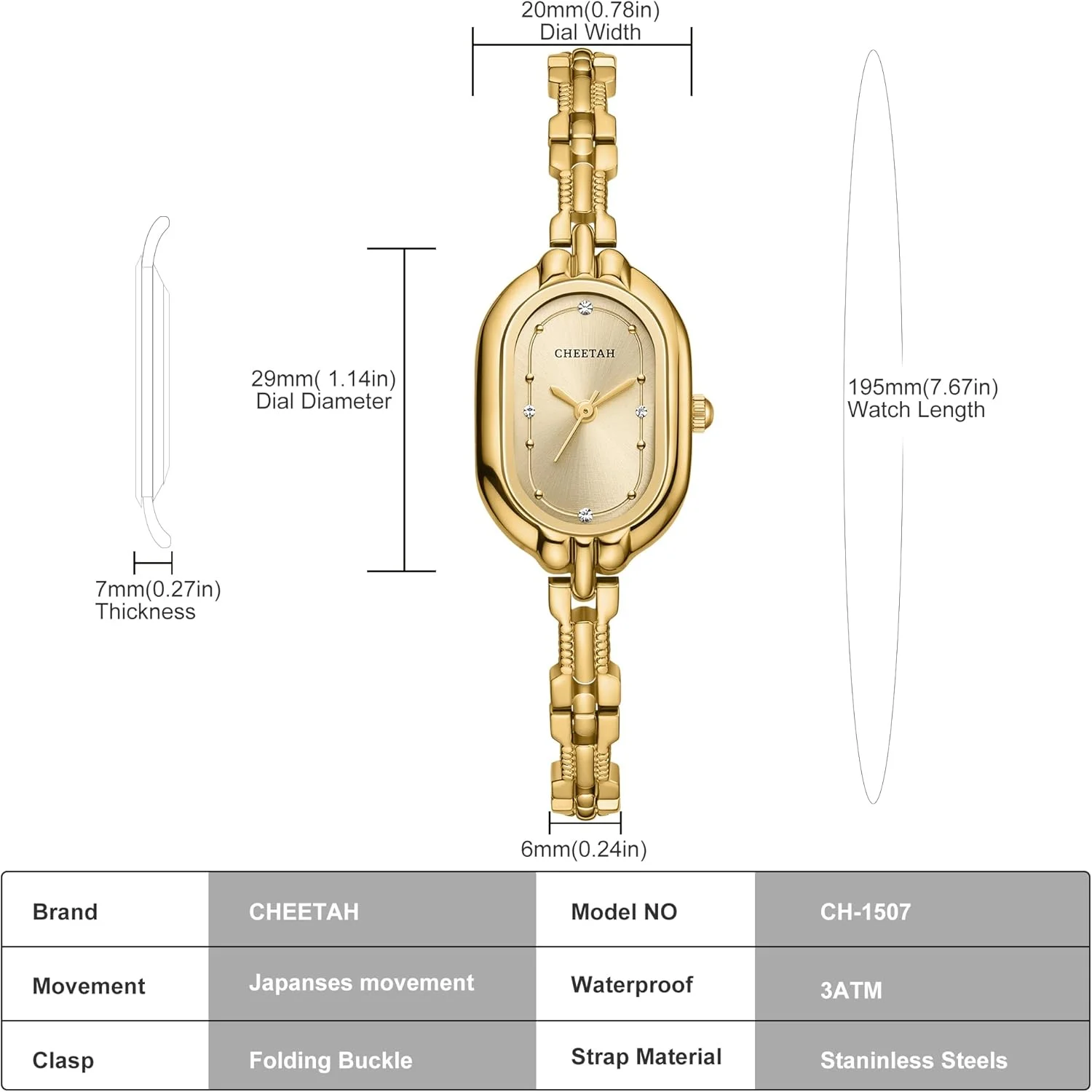 ساعت النگویی طلایی زنانه چیتا، دستبند کوچک وینتیج، صفحه شماره خوانا و ضد آب