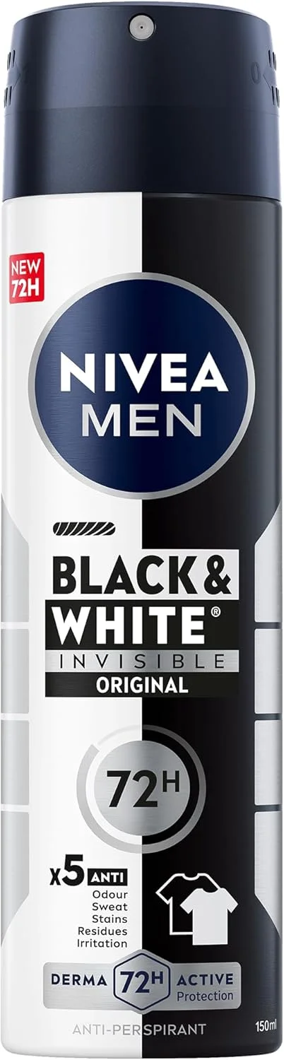 اسپری ضد تعریق مردانه نیوآ Black & White Invisible، اورجینال، محافظت فعال 72 ساعته، 5IN1، ضد بو، عرق، لکه، اثر و سوزش، 150 میلی لیتر اسپری ضد تعریق مردانه نیوآ Black & White Invisible، اورجینال، محافظت فعال 72 ساعته، 5IN1، ضد بو، عرق، لکه، اثر و سوزش، 150 میلی لیتر