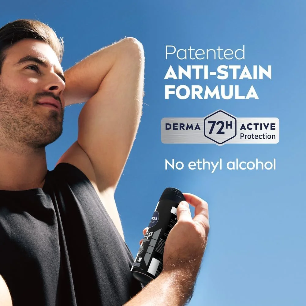 اسپری ضد تعریق مردانه نیوآ مدل Black & White Invisible، اورجینال، محافظت فعال 72 ساعته، 5IN1، ضد بو، عرق، لک، اثر و تحریک، 2x150 میلی لیتر اسپری ضد تعریق مردانه نیوآ مدل Black & White Invisible، اورجینال، محافظت فعال 72 ساعته، 5IN1، ضد بو، عرق، لک، اثر و تحریک، 2x150 میلی لیتر