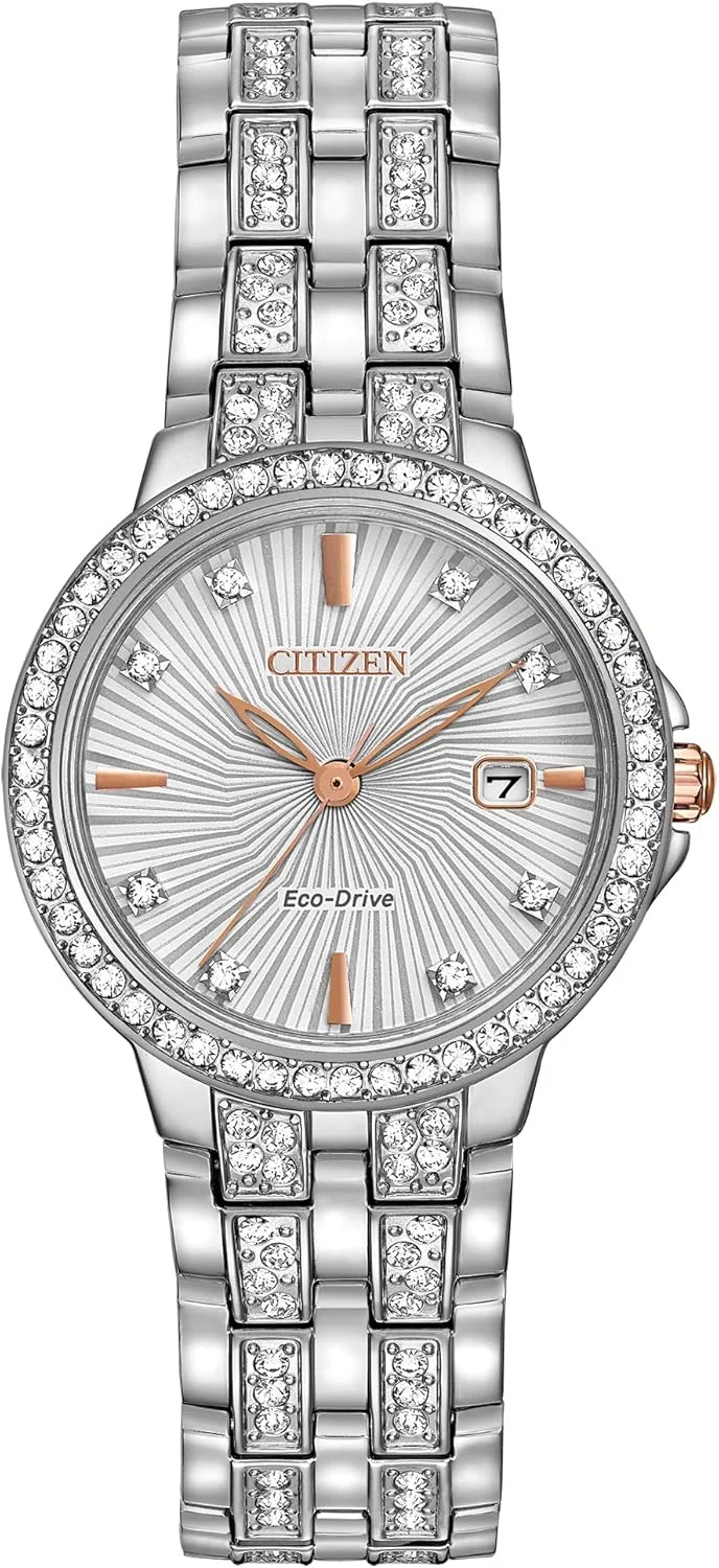ساعت مچی زنانه سیتیزن مدل Silhouette Crystal Eco-Drive، سه عقربه و نمایشگر تاریخ، استیل ضد زنگ
