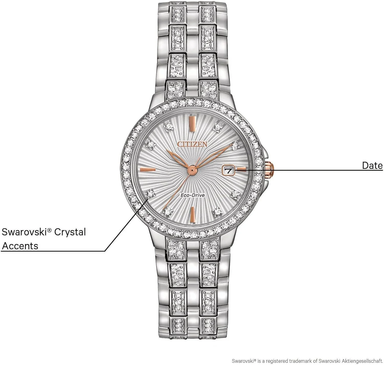 ساعت مچی زنانه سیتیزن مدل Silhouette Crystal Eco-Drive، سه عقربه و نمایشگر تاریخ، استیل ضد زنگ ساعت مچی زنانه سیتیزن مدل Silhouette Crystal Eco-Drive، سه عقربه و نمایشگر تاریخ، استیل ضد زنگ