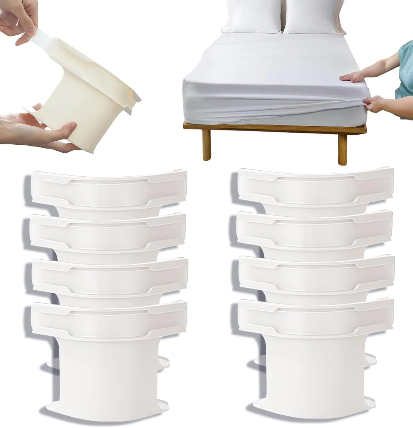 قفل نگهدارنده ملحفه - تختخواب خود را مرتب و راحت نگه دارید - نگهدارنده ملحفه با نوارهای قفل شونده، گیره های محکم برای ثابت و سفت نگه داشتن ملحفه، دیگر خبری از ملحفه های شل نیست (سفید (ست 8 عددی))