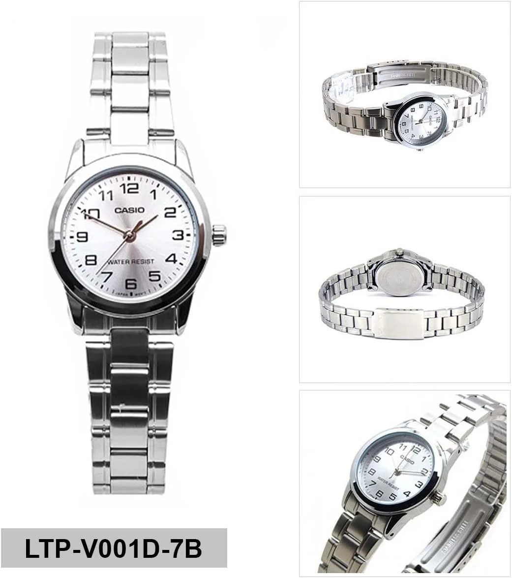 ساعت مچی زنانه کاسیو - مدل LTP-V001D-7BUDF صفحه نقره ای، بند نقره ای